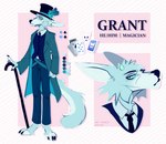 anthro blue_body blue_eyes blue_fur clothing fur hat headgear headwear magician male necktie solo suit suit_symbol teal_clothing teal_suit vintage 00m4h grant_(00m4h) canid canine mammal