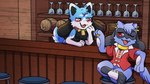 bar clothing collar container cup drinking_glass duo ear_piercing flirting_look glass glass_container glass_cup inn keg male male/male piercing ring wine_glass misoslug nintendo pokemon eve_the_innkeeper xavier_the_inkeeper generation_4_pokemon pokemon_(species) riolu 16:9 hi_res widescreen