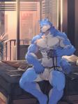 abs anthro biceps blue_eyes camera clothing fur kemono male muscular muscular_anthro muscular_male nipples pecs solo underwear tengo canid canine canis mammal wolf 2019 3:4 digital_media_(artwork) hi_res