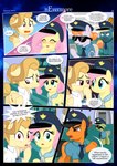 badge closed_door clothing cutie_mark dialogue door ears_down ears_up eyes_closed eyewear female feral folded_wings frown green_eyes group hair hair_bun hat headgear headwear hooves hypnosis inside looking_at_viewer male mind_control museum narrowed_eyes necktie pivoted_ears raised_hoof red_eyes security security_guard security_uniform shirt smile spiral_eyes standing sunglasses text topwear whispering whispering_in_ear white_clothing white_shirt white_topwear wide_eyed wings estories friendship_is_magic hasbro my_little_pony mythology alice_goldenfeather_(estories) fluttershy_(mlp) earth_pony equid equine horse mammal mythological_creature mythological_equine pegasus pony absurd_res comic english_text hi_res