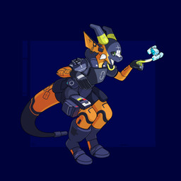 2_horns ambiguous_gender anthro armor black_body black_clothing blue_background boots clothed clothing countershading drone fingers footwear gloves green_eyes handwear horn machine markings open_mouth orange_body orange_countershading shoes simple_background smile solo standing tail tongue tongue_out topwear hotkoin mythology klank_(spark.kobbo) android dragon kobold mythological_creature mythological_scalie robot scalie 1:1 absurd_res digital_media_(artwork) hi_res