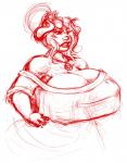 big_breasts breasts clothed clothing curvy_figure female hair horn huge_breasts jewelry necklace nipple_outline not_furry solo voluptuous audiophilekitsune homestuck ms_paint_adventures damara_megido alien alien_humanoid horned_humanoid humanoid troll_(homestuck) hi_res red_theme sketch