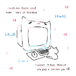 ambiguous_gender feral heart_symbol i_love_you kaomoji looking_at_computer looking_at_object rear_view simple_background solo text sillycritterz domestic_cat felid feline felis mammal 2023 english_text hi_res watermark