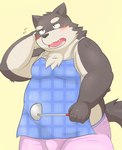 anthro apron belly big_belly black_nose blush brown_body clothing humanoid_hands kemono male overweight overweight_male simple_background solo underwear bake_gosut canid canine canis domestic_dog mammal 2013