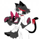 accessory bell bell_collar blush bow_(feature) bow_accessory bow_ribbon collar duo eyelashes female furgonomics hair looking_at_viewer nude ribbons tail tail_accessory tail_bow tail_ribbon o-nashi_neko kill_la_kill studio_trigger ryuko_matoi senketsu animal_humanoid animate_inanimate cat_humanoid felid felid_humanoid feline feline_humanoid humanoid living_clothing mammal mammal_humanoid