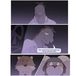 anthro beard clothed clothing dialogue facial_hair group male night simple_background skull_and_crossbones speech_bubble surprised text phwog echo_(game) echo_(series) echo_project carl_hendricks chase_hunter flynn_moore sydney_bronson asian_small-clawed_otter bighorn_sheep bovid caprine gila_monster helodermatid lizard lontra mammal mustelid north_american_river_otter otter reptile river_otter scalie sheep comic english_text hi_res