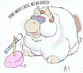 1_horn ambiguous_feral ambiguous_gender brown_hair brown_tail cotton_swab eyewear feral fur hair hooves horn lyrics monotone_body monotone_fur motion_lines obese obese_ambiguous obese_feral open_mouth overweight overweight_ambiguous overweight_feral puffed_cheeks singing solo spiral_horn standing sunglasses tail text tongue white_body white_fur white_horn mossyfluff fluffy_pony mythology elton_john equid equine fluffy_pony_(species) mammal microfluff mythological_creature mythological_equine unicorn 2023 artist_name english_text shaded traditional_media_(artwork)
