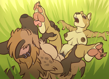 4_fingers 4_toes anthro anthro_on_anthro anthro_penetrated anthro_penetrating anthro_penetrating_anthro areola black_nose bodily_fluids breast_physics breasts breasts_apart brown_body brown_fur butt claws curling_toes diplomacy duo erect_nipples erection eyebrows eyelashes eyeliner eyes_closed feet female female_anthro female_penetrated fingers foot_fetish foot_lick foot_play fur genital_fluids genitals grass hair hindpaw humanoid_feet humanoid_hands interspecies kneeling kneeling_male legs_up licking looking_pleasured lying makeup male male/female male_anthro male_penetrating male_penetrating_female markings mascara moan negotiation nipples nude nude_anthro nude_female nude_male on_back on_grass on_ground open_mouth outdoor_nudity outside_sex pawpads paws penetration penile penile_penetration penis penis_in_vagina pink_pawpads plant plantigrade sex soles spots spotted_body spotted_fur spread_legs spread_vulva spreading sweat tail tan_body tan_fur teeth toe_claws toes tongue tongue_out vaginal vaginal_penetration vulva bassybefuddle conditional_dnp felid hyena lion mammal pantherine digital_media_(artwork) hi_res
