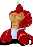 abs anthro athletic ball_gag bdsm biceps big_muscles biped bondage bottomwear bound brown_eyes bulge chain clothed clothing collar gag gagged hands_tied horn kneeling loincloth male multicolored_body multicolored_scales muscular muscular_anthro muscular_male muscular_sub nipple_chain nipple_piercing nipples pecs piercing pose red_body red_scales restraints rope rope_bondage scales scar simple_background slave solo submissive submissive_male tail tan_body tan_scales topless two_tone_body two_tone_scales white_background dragonslash mythology griffin_(awpdragon) dragon mythological_creature mythological_scalie reptile scalie 2013