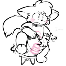 3_toes 4_fingers ambiguous_gender anthro blush blush_lines bodily_fluids clothed clothing clothing_grab diaper diaper_under_clothing diaper_under_onesie drooling ears_down feces feet fingers lock_symbol locked_diaper on_one_leg onesie open_mouth pivoted_ears pooping saliva simple_background soiled_diaper soiling soiling_diaper solo sound_effects standing tail toes unclean_diaper used_diaper vowelless vowelless_sound_effect wearing_diaper white_background ludis-luteo rikima_(rikimafoxcat) canid canine fox mammal 1:1 2022 absurd_res black_and_white_and_red hi_res signature