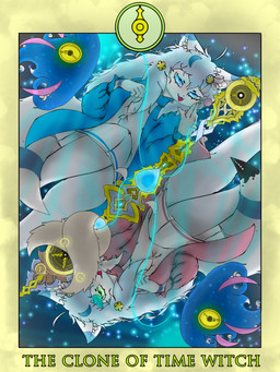 anthro bottomwear card clock clothing cosmic_background female fur hat headgear headwear kemono melee_weapon polearm skirt sky solo space space_background star starry_sky tarot tarot_card weapon witch_hat tuney_shpera canid canine fox mammal 3:4 hi_res