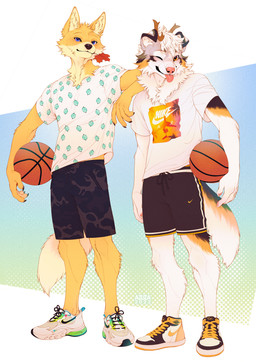 air_max_90 anthro antlers ball basketball_(ball) black_body black_bottomwear black_clothing black_footwear black_fur black_pants black_shoes black_shorts blep blue_eyes bottomwear clothed clothing duo fangs fingerpads floppy_ears footwear fur glistening glistening_eyes green_clothing green_footwear green_shoes grey_body grey_fur hair horn looking_at_viewer male messy_hair multicolored_body multicolored_fur narrowed_eyes one_eye_closed orange_eyes pants pawpads red_nose red_pawpads red_tongue shirt shoes short_hair shorts simple_background standing t-shirt teeth text tongue tongue_out topwear white_clothing white_footwear white_hair white_shirt white_shoes white_t-shirt white_topwear yellow_body yellow_clothing yellow_footwear yellow_fur yellow_shoes azuza nike canid canine canis collie deer domestic_dog herding_dog hybrid mammal pastoral_dog sheepdog 2022 artist_name dated full-length_portrait hi_res portrait