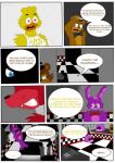 2016 aggablaze animatronic anthro avian bear bird bonnie_(fnaf) canid canine chica_(fnaf) chicken comic english_text female five_nights_at_freddy's fox foxy_(fnaf) freddy_(fnaf) galliform gallus_(genus) group hi_res human lagomorph leporid machine male mammal mike_schmidt phasianid rabbit robot scottgames text