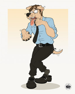 ambiguous_gender anthro clothing demi_transformation eyewear floppy_ears footwear formal_wear glasses hairless_tail handpaw human_to_anthro loose_footwear nervous office_clothing paws shoe_dangle shoes snout solo species_transformation tail tongue tongue_out transformation wardrobe_malfunction wearing_glasses sky3 canid canine canis domestic_dog human humanoid mammal hi_res nonbinary_(lore)