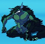 anthro male muscular pecs solo issac_art mythology robocheezits canid canine canis hybrid mammal mythological_canine mythological_creature werecanid werecanine werecreature werewolf wolf hi_res