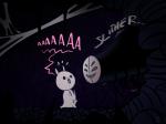 ambiguous_gender cave dialogue duo larva mask scared text toot hollow_knight team_cherry midwife_(hollow_knight) arthropod fly_(animal) insect maggot monster 4:3 english_text