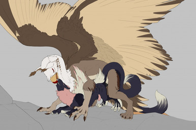 claws duo feral from_behind_position genitals kissing male male/male penis sex side_view size_difference wings neverneverland shiaz mythology avian gryphon mythological_avian mythological_creature unknown_species