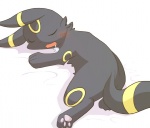 3_toes ambiguous_gender black_body black_fur blush bodily_fluids drooling eyes_closed feet feral fur markings open_mouth pawpads paws saliva simple_background sleeping solo tail toes white_background shin_(artist) nintendo pokemon eeveelution generation_2_pokemon pokemon_(species) umbreon