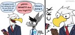 angry anthro beak cellphone china clothed clothing dialogue duo electronics humor male necktie phone political_cartoon politics smartphone sound_effects suit text united_states_of_america vein happyroadkill democrat democrat_donkey don_kennedy eric_eagle accipitrid accipitriform asinus avian bald_eagle bird donkey eagle equid equine mammal sea_eagle 2021 comic digital_drawing_(artwork) digital_media_(artwork) english_text flat_colors hi_res