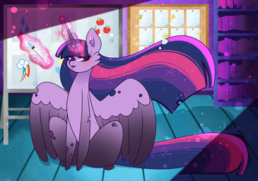 bookshelf female feral furniture hair horn inner_ear_fluff lipstick long_hair magic makeup solo telekinesis tuft wings squishablemoon friendship_is_magic hasbro my_little_pony mythology twilight_sparkle_(mlp) equid equine mammal mythological_creature mythological_equine winged_unicorn absurd_res hi_res