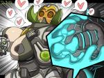 4:3 bastion_(overwatch) blizzard_entertainment blush breasts digital_media_(artwork) dr.bug duo female female_penetrated genitals heart_symbol horn humanoid machine male male/female male_penetrating male_penetrating_female not_furry omnic orisa_(overwatch) overwatch penetration penis ranged_weapon robot sex third-party_edit weapon