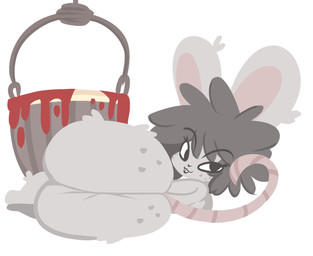 anthro big_butt big_ears blood blood_on_object bodily_fluids bucket butt container dark_hair eyelashes freckled_butt freckled_face freckles fur grey_body grey_fur huge_butt looking_at_viewer lying male male_anthro on_side rear_view shota simple_background smug smug_face smug_grin solo tail teeth teeth_showing thick_thighs tuft white_background young young_anthro young_male julylafearata kieran_(julylafearta) mammal mouse murid murine rodent 2026 digital_media_(artwork) hi_res