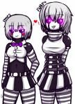 clothed clothing duo female heart_symbol not_furry sharp_teeth simple_background size_difference smile smirk teeth datfurrydude five_nights_at_freddy's five_nights_at_freddy's_2 five_nights_at_freddy's_4 scottgames marionette_(fnaf) nightmarionne_(fnaf) 2016 hi_res