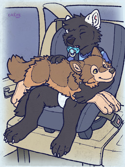 anthro black_body car car_seat clean_diaper clothed clothing detailed_background diaper eyes_closed holding_object holding_plushie inside_car inside_vehicle male male_anthro night object_in_mouth pacifier pacifier_in_mouth plushie shirt sitting sleeping solo toddler topwear vehicle wearing_diaper white_body wolf_plushie young young_anthro young_male crepepup toya_pup canid canine canis mammal wolf 3:4