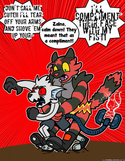3_eyes angry black_boots black_bottomwear black_clothing black_footwear black_markings black_shorts blue_tongue boots bottomwear clothing cybernetic_eye cybernetic_limb cybernetic_tail cybernetics duo electricity footwear fur grey_body grey_fur machine male male/male markings multi_eye red_body red_eyes red_fur rocket_boots shoes shorts speech_bubble text tongue nx-42 nintendo pokemon tahu_(incineroar) zalno generation_7_pokemon incineroar pokemon_(species) english_text hi_res
