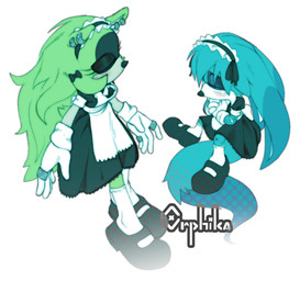 anthro apron biped black_clothing black_dress black_footwear black_nose black_shoes blue_body blue_fur blue_hair blush breasts clothed clothing crossdressing crossdressing_male dress duo ear_piercing ear_ring eyes_closed female footwear fur gloves green_body green_fur green_hair hair handwear long_hair maid_headdress maid_uniform male piercing ring ring_piercing shoes small_breasts socks uniform white_apron white_clothing white_footwear white_gloves white_handwear white_socks orphika idw_publishing sega sonic_the_hedgehog_(comics) sonic_the_hedgehog_(idw) sonic_the_hedgehog_(series) kitsunami_the_fennec surge_the_tenrec afrosoricid canid canine fennec_fox fox mammal tenrec true_fox 2026
