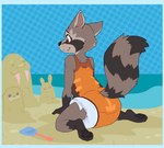 ageplay anthro beach clean_diaper clothed clothing diaper diaper_under_clothing diaper_under_onesie infantilism male onesie roleplay seaside snapsuit solo wearing_diaper bubblepuppers guardians_of_the_galaxy marvel marvel_cinematic_universe rocket_raccoon mammal procyonid raccoon absurd_res hi_res