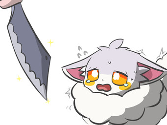 bodily_fluids cleaver_(knife) crying cutlery female feral fur kitchen_knife kitchen_utensils knife scared solo tears tools wool_(fur) yuumisocute palworld pocketpair bovid canid canine caprine cremis fox mammal pal_(species) sheep 4:3 hi_res