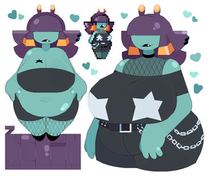 antennae_(anatomy) anthro bangs belly belt big_belly big_breasts black_bottomwear black_clothing black_lips black_pants black_shirt black_topwear blue_body bottomwear breasts chain_accessory cleavage clothed clothed_female clothed_humanoid clothing female female_humanoid fingers fishnet_clothing fishnet_legwear furgonomic_piercing furgonomics hair hair_over_eyes heart_symbol legwear lips navel overweight overweight_anthro overweight_female overweight_humanoid pants piercing pseudo_hair purple_pseudo_hair shirt solo star tentacle_hair tentacles topwear roockrt sevin_(rekkadraws) animal_humanoid gastropod gastropod_humanoid humanoid mollusk mollusk_humanoid slug_humanoid 2025 digital_drawing_(artwork) digital_media_(artwork) pixel_(artwork) portrait three-quarter_portrait