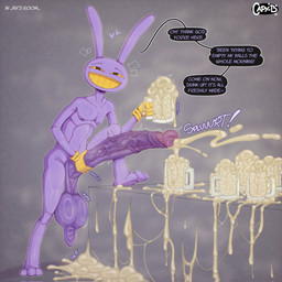 anthro balls big_balls big_penis bodily_fluids cum cum_in_a_cup cum_in_container dialogue genital_fluids genitals huge_balls huge_penis hyper hyper_balls hyper_genitalia hyper_penis looking_at_viewer male masturbation nude penis saggy_balls solo speech_bubble talking_to_viewer text vein veiny_penis capy_b glitch_productions the_amazing_digital_circus jax_(tadc) 1:1 english_text hi_res