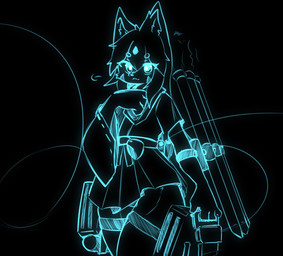 anthro asian_clothing big_ears big_eyes blue_line_art clothing east_asian_clothing female fur glistening glistening_body glistening_eyes glistening_skin handwear japanese_clothing kemono melee_weapon miko_outfit paws smile solo sword weapon white_body white_fur young canxue canxue_(character) canid canine fox humanoid mammal colored_line_art hi_res line_art