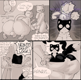 all_fours annoyed anthro anus arrow_sign ball_size_difference balls bed bedroom big_balls big_butt big_penis blush blush_lines bodily_fluids bottomwear bottomwear_pull butt close-up clothed clothing clothing_pull dialogue erection exclamation_point eyes_closed flustered front_view fur furniture genitals group half-closed_eyes hand_on_mouth hand_on_own_mouth hand_on_own_penis hand_on_penis humanoid_genitalia humanoid_penis inside jacket kneeling long_ears looking_at_another male male/male narrowed_eyes nude nude_anthro nude_male on_bed pants pants_pull penis penis_size_difference rear_view shirt smile speech_bubble standing sweat t-shirt tail text thick_thighs thought_bubble three-quarter_view topwear undressing_another whiskers sushiamazing working_buddies! kuehiko_roshihara rufuta_hachitani tapio_chatarozawa uwaharu_nezazono domestic_cat felid feline felis lagomorph leporid mammal rabbit 2025 comic digital_media_(artwork) english_text hi_res monochrome