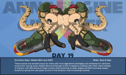 2_penises abs anthro balls beret biceps big_balls big_muscles big_pecs big_penis big_tail black_nipples black_penis blue_background bodily_fluids boots clothing duo erection extreme_gear fangs flaccid footwear foreskin forked_tongue frottage genitals hands_behind_head hat headgear headwear hoverboard hovercraft huge_pecs humanoid_genitalia humanoid_penis lactating legwear looking_at_viewer male male/male male_lactation markings mostly_nude multi_genitalia multi_penis multicolored_body multicolored_scales multicolored_tail muscular muscular_anthro muscular_male navel nipples nude open_mouth pec_frottage pecs penile penis penises_touching pose raised_arms scale_markings scales sex shoes simple_background smile spots spotted_body spotted_markings spotted_tail straps striped_body striped_markings striped_tail stripes tail tail_markings tan_balls tan_body tan_scales tan_tail teeth text thigh_highs tongue tongue_out two_tone_body unimpressed vehicle vein veiny_penis annaengine inktober reptile scalie snake 2025 5:3 digital_drawing_(artwork) digital_media_(artwork) english_text hi_res sibling_(lore) twins_(lore)