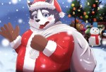 anthro blush christmas_clothing christmas_headwear clothing costume hat headgear headwear holidays humanoid_hands kemono male outside overweight overweight_male santa_costume santa_hat snow snowing snowman solo inugamihito christmas tamacolle harima santa_claus canid canine canis domestic_dog mammal 2022 hi_res