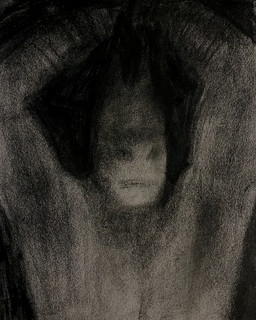 big_nostrils darkness eyeless face_in_shadow hands_above_head male neutral_expression presenting_armpit shadow solo sharkinthepark equid equine horse humanoid mammal 2026 4:5 absurd_res charcoal_(artwork) comic greyscale hi_res monochrome traditional_media_(artwork)