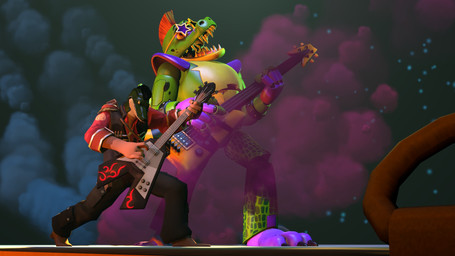 bass_guitar duo electric_guitar guitar machine male musical_instrument plucked_string_instrument string_instrument photolol.03 five_nights_at_freddy's five_nights_at_freddy's:_security_breach scottgames steel_wool_studios team_fortress_2 valve valve_corporation crocodile_mun-dee montgomery_gator sniper_(team_fortress_2) crocodile crocodilian human mammal reptile scalie 16:9 2022 3d_(artwork) digital_media_(artwork) hi_res source_filmmaker_(artwork) widescreen
