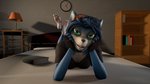 16:9 2020 3d_(artwork) anthro aviator_goggles bed bedroom bedroom_eyes blue_body blue_fur blue_hair book breasts canid canine clock clothing collar digital_media_(artwork) feet female fingerless_gloves fox fur furniture gloves green_eyes hair handpaw handwear hi_res hindpaw krystal_(star_fox) lamp looking_at_viewer lying mammal mirasfm multicolored_body multicolored_fur narrowed_eyes nintendo on_front paws seductive shirt smile soles solo star_fox topwear wall_clock warfare_krystal warfare_machine white_body white_fur widescreen