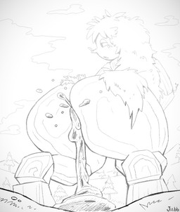 big_butt butt cloud crouching diarrhea feces feces_on_ground female grass_hair hill looking_back low-angle_view macro nude open_mouth plant pooping sky skyscape solo text tree tree_sap unusual_feces wooden_body worm's-eye_view jubb elemental_creature flora_fauna humanoid treant 2024 artist_name monochrome