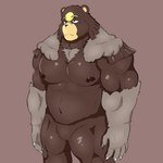 anthro black_nose brown_body grey_body humanoid_hands male moobs musclegut muscular nipples simple_background solo samonaa2 nintendo pokemon pokemon_legends_arceus generation_8_pokemon pokemon_(species) ursaluna 1:1 2022 hi_res