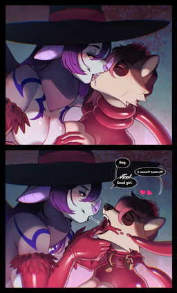 anthro anthro_on_anthro black_clothing black_hat black_headwear black_nose blue_markings bodily_fluids brown_body brown_fur brown_hair cheek_tuft clothing dominant dominant_female drooling eyelashes eyes_closed facial_tuft female female/female french_kissing fur hair hat headgear headwear kissing latex latex_clothing latex_topwear markings multicolored_hair narrowed_eyes pink_hair purple_hair purple_markings purple_nose red_eyes red_latex saliva spitting spitting_in_mouth tan_body tan_fur tentacle_around_neck topwear tuft two_tone_hair white_body white_fur 100racs lilith_barnes lin_(100racs) bat leaf-nosed_bat mammal microbat procyonid raccoon vampire_bat yangochiropteran hi_res