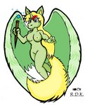 anthro biped blonde_hair blue_eyes breasts female flying green_body hair horn long_hair magic_user mane neomorph_(neopets) nipples nude smile solo staff wings reddragonkan mythology neopets equid equine mammal mythological_creature mythological_equine neopet_(species) uni_(neopets) winged_unicorn digital_drawing_(artwork) digital_media_(artwork)