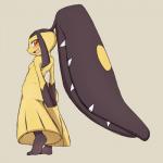 1:1 2014 barefoot blush breasts feet female generation_3_pokemon hair_mouth hi_res humanoid looking_at_viewer looking_back mawile monster nintendo open_mouth pokemon pokemon_(species) red_eyes simple_background small_breasts smile solo standing teeth warumono_tomii