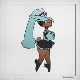 3_fingers ambiguous_gender arm_tuft arm_warmers armwear big_butt big_ears black_bottomwear black_clothing black_legwear black_skirt black_stockings blue_body blue_ears blue_fur blue_hair bottomwear brown_body brown_fur butt clothing cosplay crossover_cosplay electronics eyes_closed fingers flat_chested floppy_ears fluffy fluffy_ears fluffy_tail fur grey_clothing grey_shirt grey_topwear hair headgear headphones headset legwear lop_ears microphone mouth_closed music_only pink_nose shirt short_tail side_view skirt solo stockings tail topwear tuft walking wrist_tuft isaias_pererio nintendo plastic_love pokemon vocaloid hatsune_miku animal_humanoid generation_4_pokemon humanoid lagomorph lagomorph_humanoid lopunny mammal mammal_humanoid pokemon_(species) 1:1 2024 2d_animation animated crossover frame_by_frame long_playtime loop sound webm