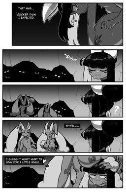 anthro big_breasts biped black_body blush bodily_fluids breasts eyes_closed female femboy group hair hair_bun male nipples nude pregnant pregnant_humanoid pregnant_male sweat sweatdrop text cuchuflin nintendo pokemon andre_(cuchuflin) animal_humanoid arachnid arachnid_humanoid arthropod arthropod_humanoid generation_4_pokemon humanoid lopunny pokemon_(species) 2026 absurd_res comic english_text hi_res monochrome