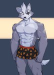 anthro areola clothed clothing eye_patch eyewear fur grey_body grey_fur male muscular muscular_anthro muscular_male solo underwear underwear_only jrjresq doritos frito-lay nintendo star_fox wolf_o'donnell canid canine canis mammal wolf 2023 hi_res