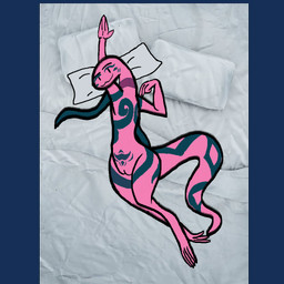 anthro bed bedding female furniture genitals lying markings on_back photo_background pink_body ribbons_(anatomy) solo vulva womb_tattoo sagey-wagey kitasha_(sagey-wagey) amphibian atrian humanoid salamander 1:1 alpha_channel mixed_media photography_(artwork)